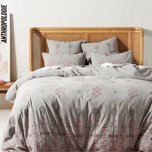 ANTHROPOLOGIE NATANI EMBROIDERED DUVET COVER IN LIGHT GREY NEW QUEEN